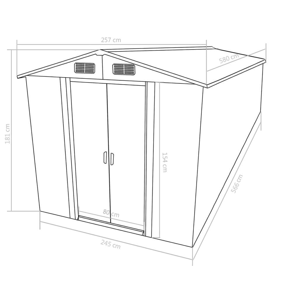 Gerätehaus 257x580x181 cm Metall Anthrazit