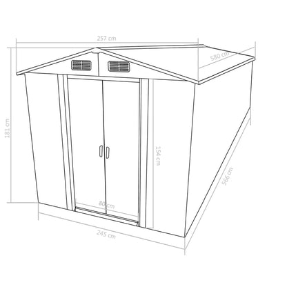 Gerätehaus 257x580x181 cm Metall Anthrazit