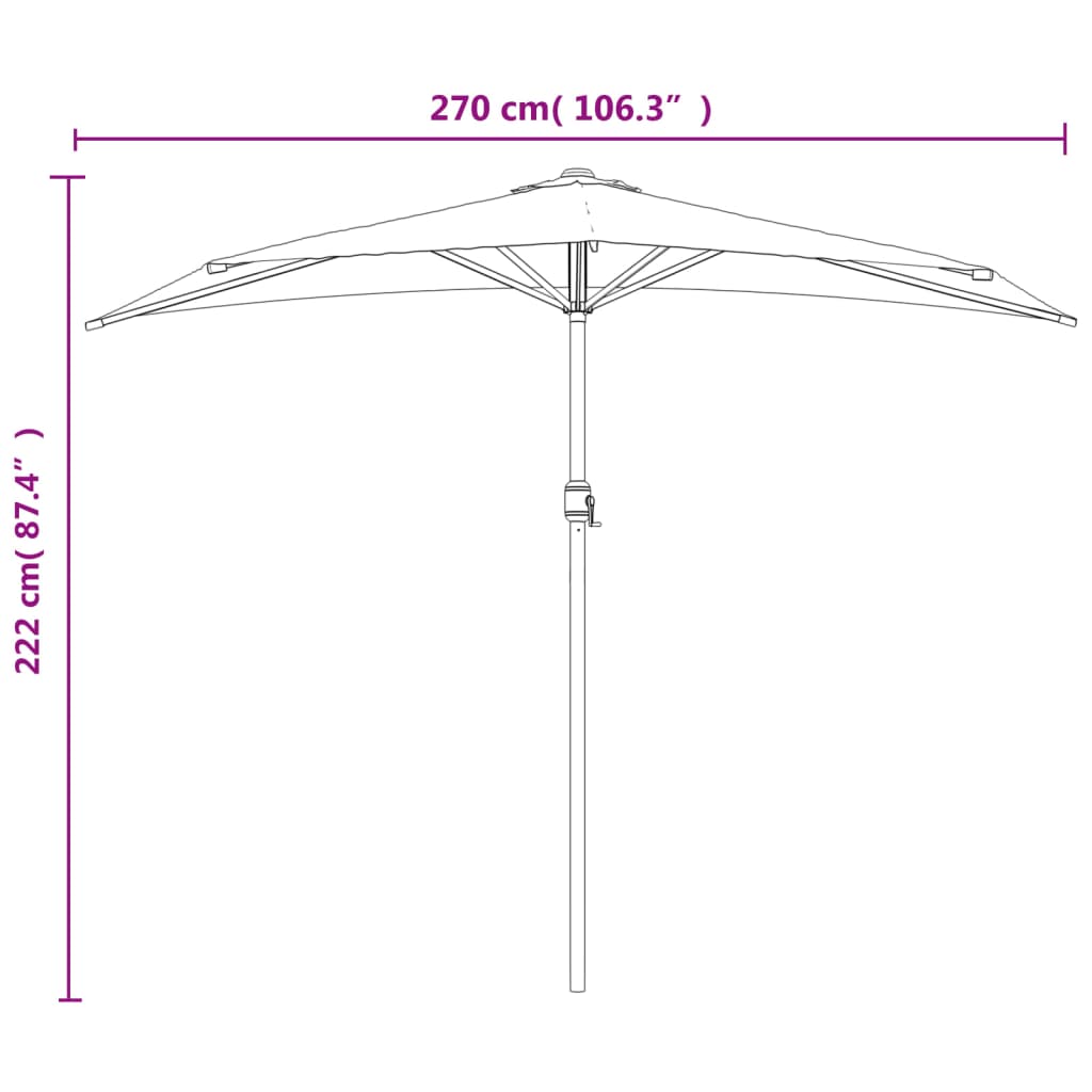 Balkon-Sonnenschirm mit Alu-Mast Sandfarben 270x144 cm Halbrund