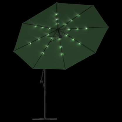 Ampelschirm mit LED-Leuchten und Metall-Mast 350 cm Grün