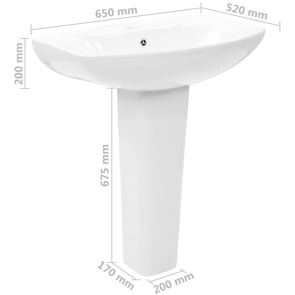 Freistehendes Waschbecken mit Säule Keramik Weiß 650x520x200 mm