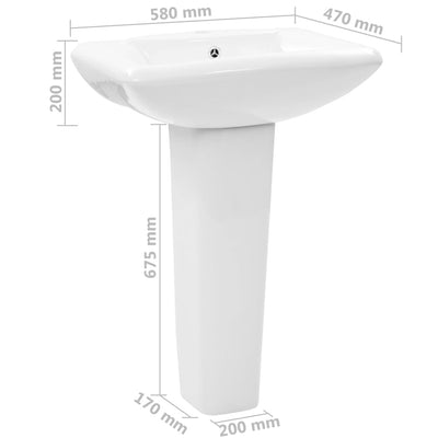 Freistehendes Waschbecken mit Säule Keramik Weiß 580x470x200 mm