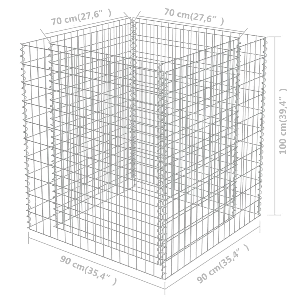 Gabionen-Hochbeet Verzinkter Stahl 90×90×100 cm