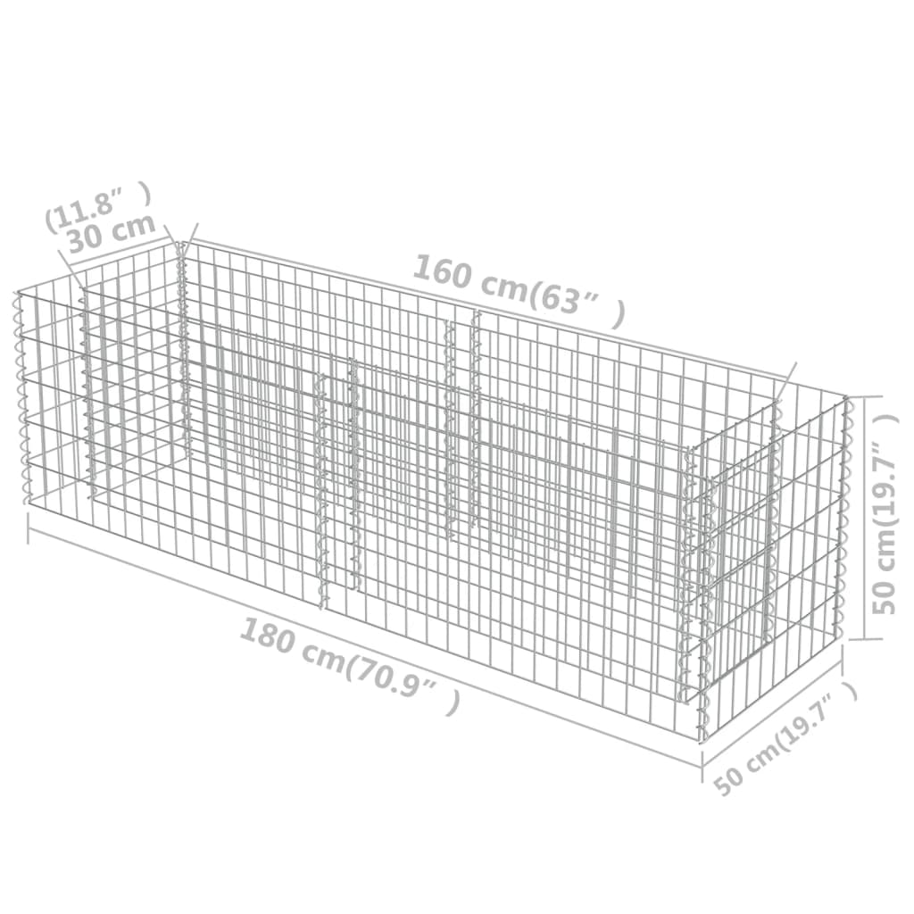 vidaXL Gabionen-Hochbeet Verzinkter Stahl 180×50×50 cm