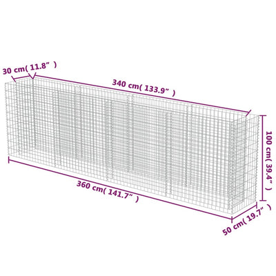 vidaXL Gabionen-Hochbeet Verzinkter Stahl 360×50×100 cm