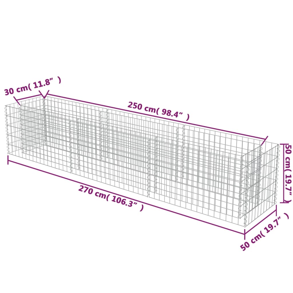 Gabionen-Hochbeet Verzinkter Stahl 270×50×50 cm