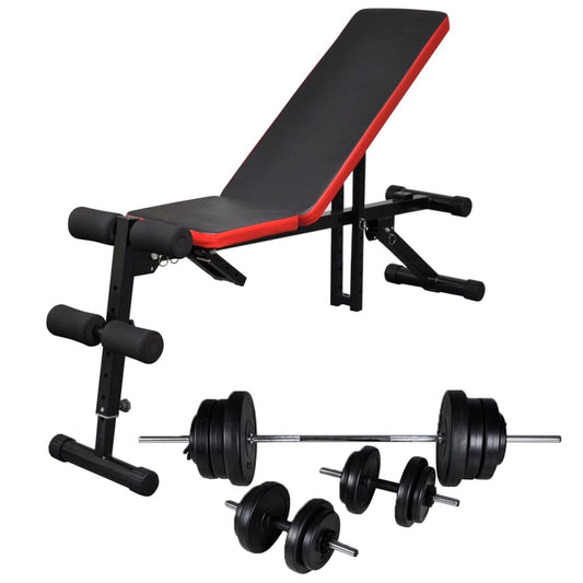 Einstellbare Trainingsbank mit Lang- und Kurzhantel-Set 60,5 kg