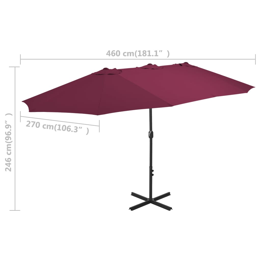 Sonnenschirm mit Aluminium-Mast 460 x 270 cm Bordeauxrot