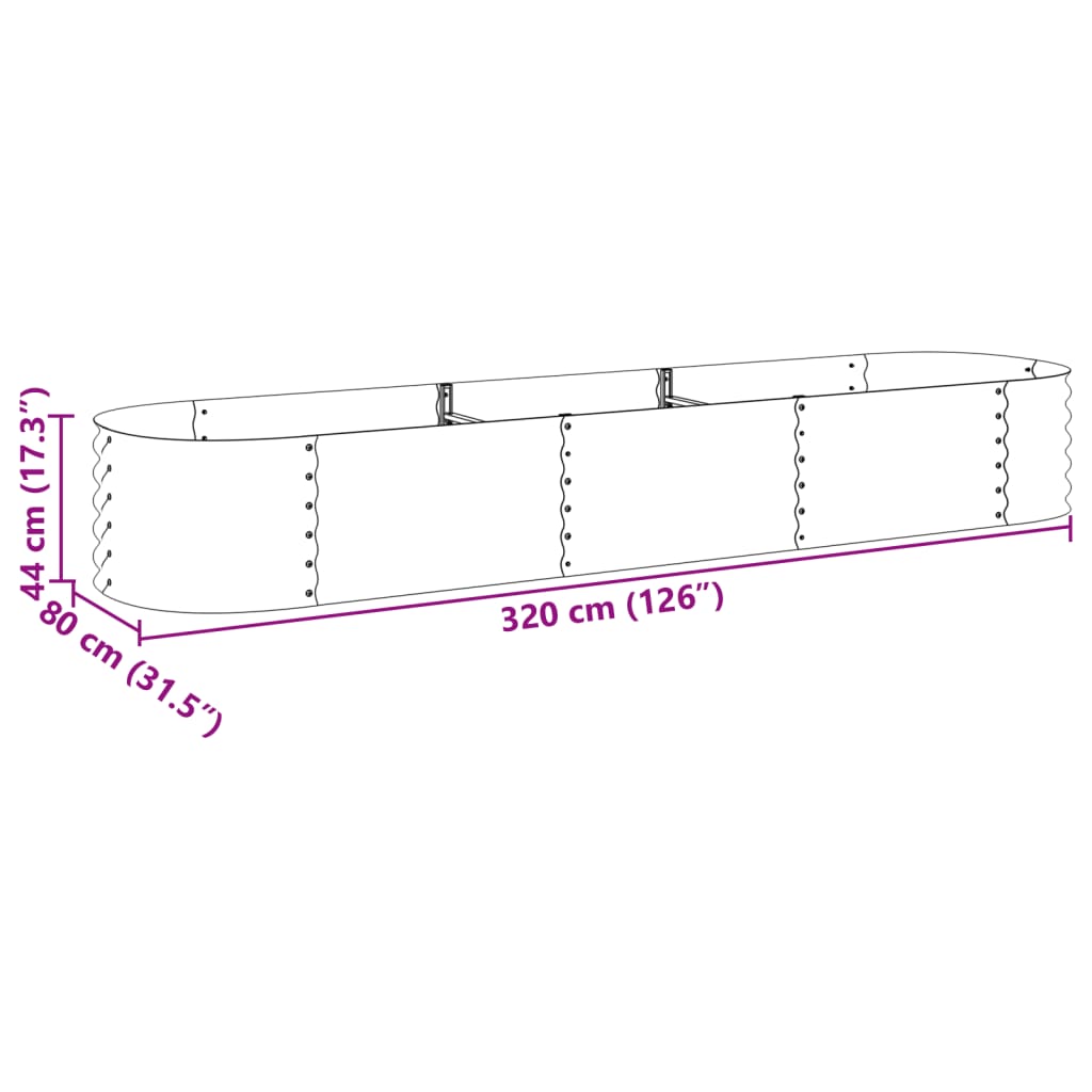 Garten-Hochbeet 320x80x44 cm Verzinkter Stahl Silbern