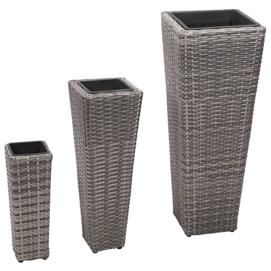 Garten-Hochbeet 3-tlg. Poly Rattan Grau