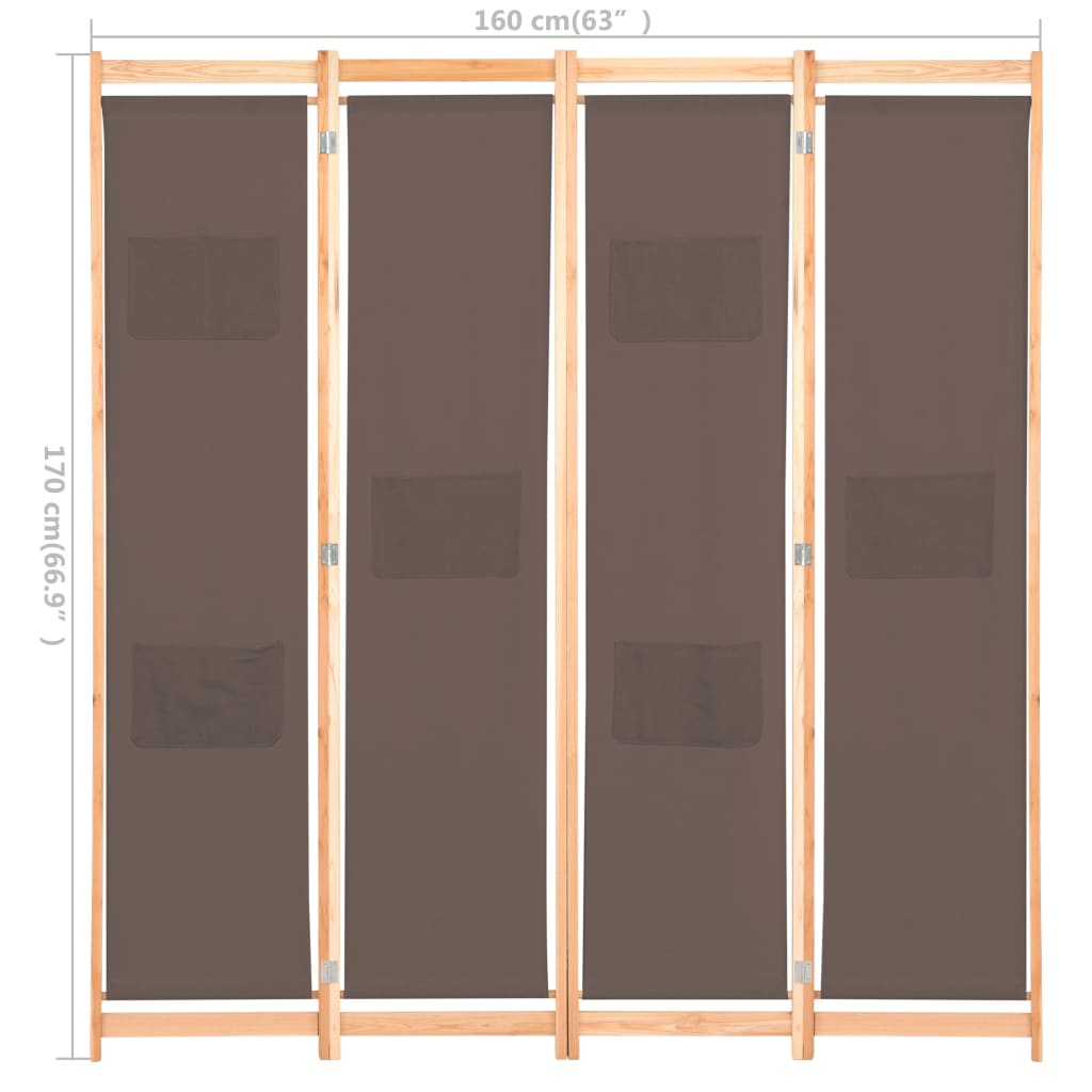 4-teiliger Raumteiler Braun 160 x 170 x 4 cm Stoff