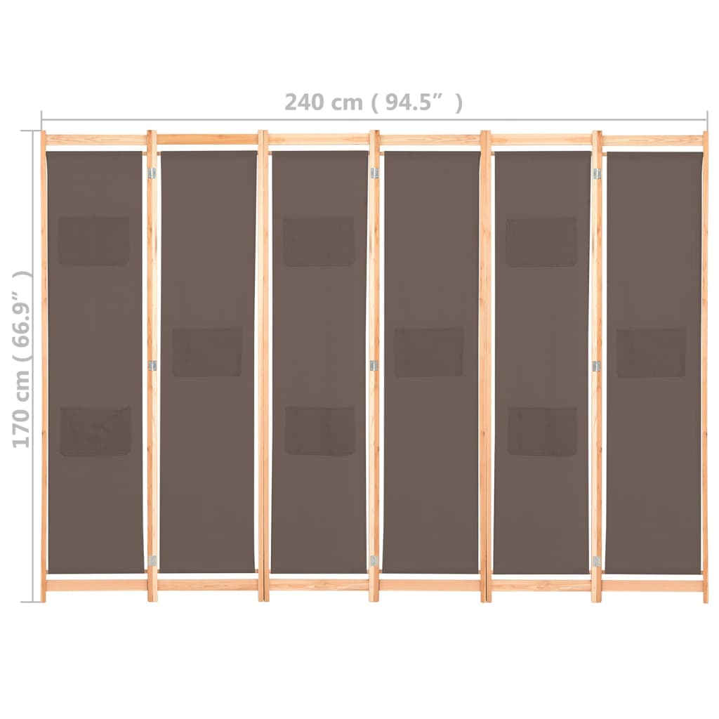 6-teiliger Raumteiler Braun 240 x 170 x 4 cm Stoff