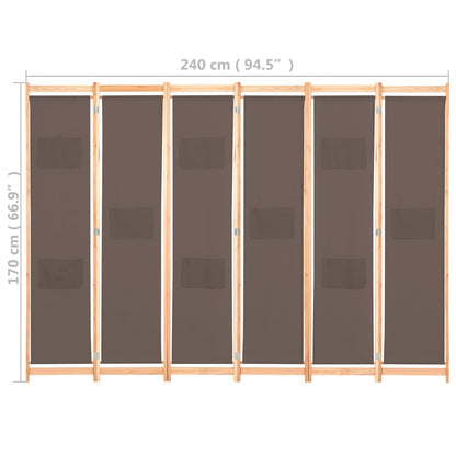 6-teiliger Raumteiler Braun 240 x 170 x 4 cm Stoff