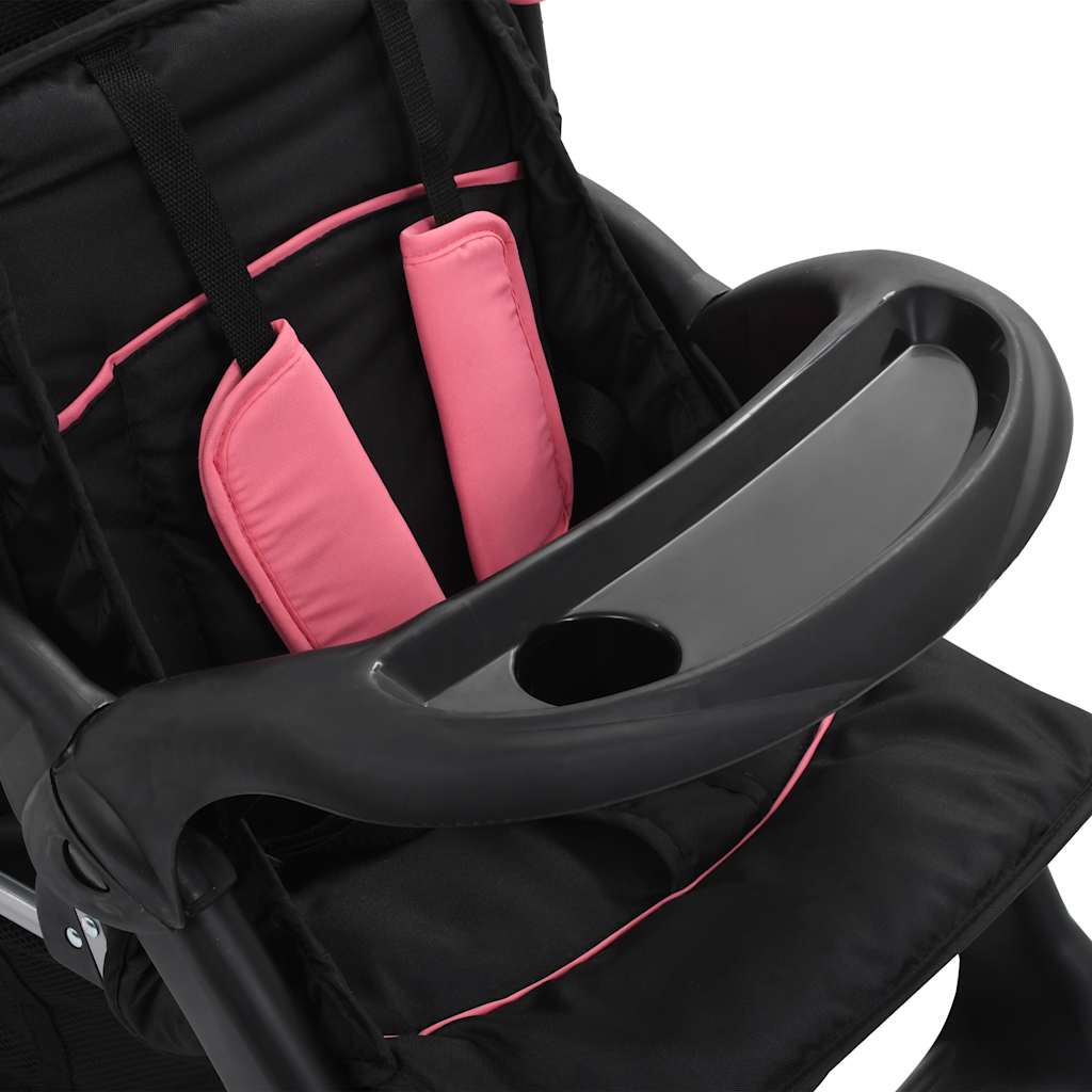 Tandem-Kinderwagen Stahl Rosa und Schwarz