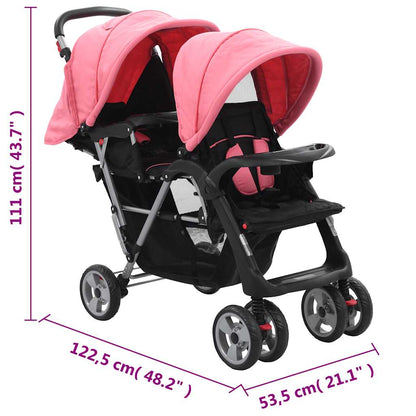 Tandem-Kinderwagen Stahl Rosa und Schwarz