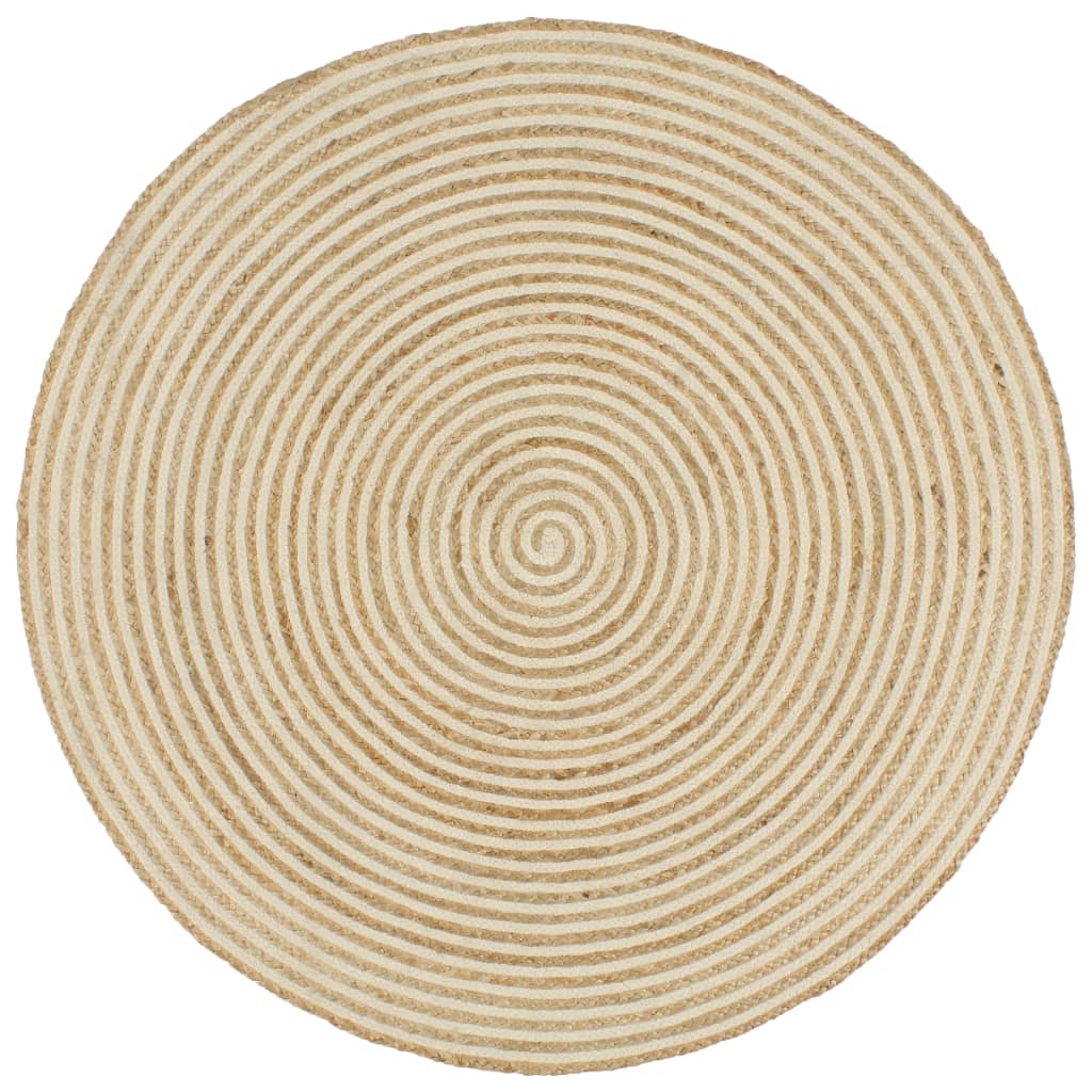 Teppich Handgefertigt Jute mit Spiralen-Design Weiß 120 cm