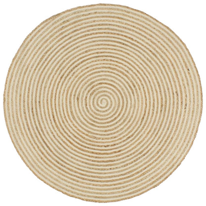 Teppich Handgefertigt Jute mit Spiralen-Design Weiß 120 cm