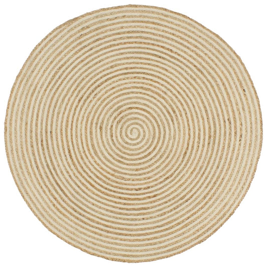 Teppich Handgefertigt Jute mit Spiralen-Design Weiß 120 cm