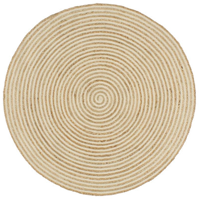 Teppich Handgefertigt Jute mit Spiralen-Design Weiß 120 cm