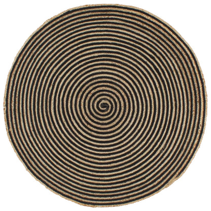 Teppich Handgefertigt Jute mit Spiralen-Design Schwarz 120 cm