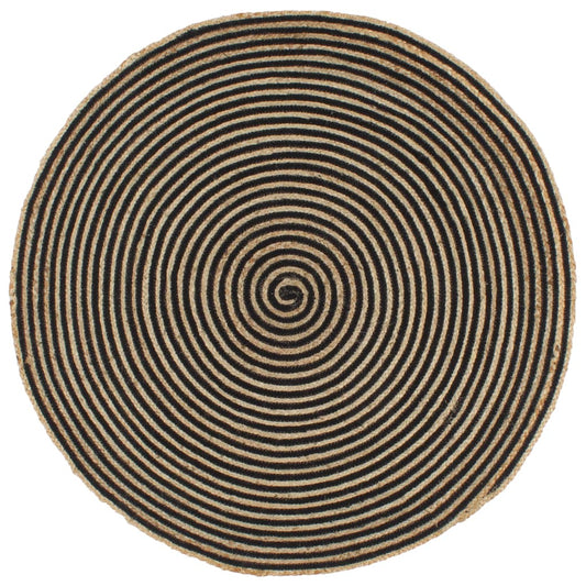 Teppich Handgefertigt Jute mit Spiralen-Design Schwarz 120 cm