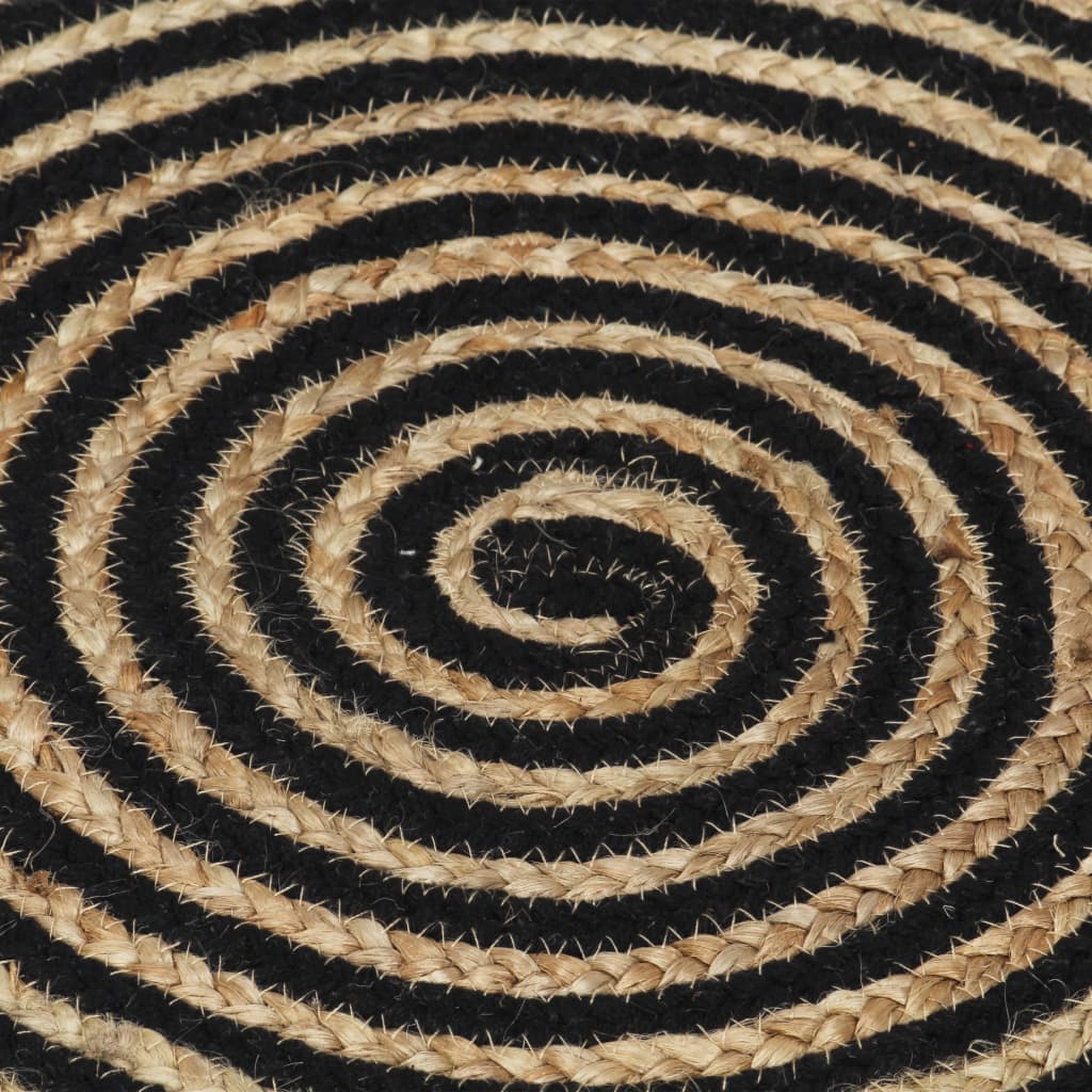 Teppich Handgefertigt Jute mit Spiralen-Design Schwarz 120 cm