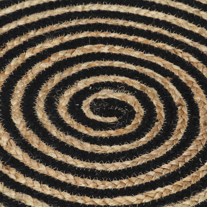 Teppich Handgefertigt Jute mit Spiralen-Design Schwarz 150 cm