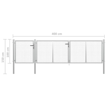 Gartentor Stahl 400 x 100 cm Silbern