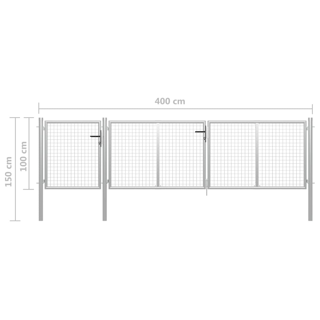 Gartentor Stahl 400 x 100 cm Silbern