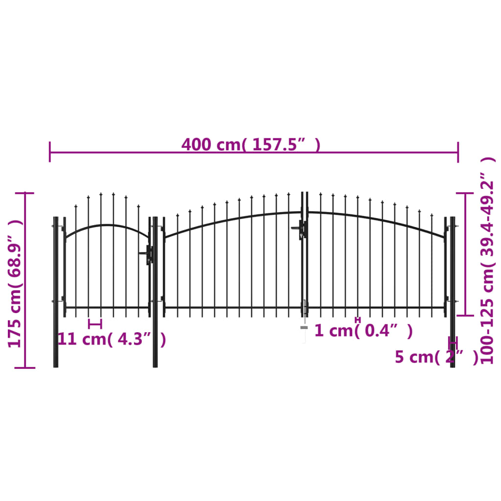 Gartentor Stahl 1,75x4 m Schwarz