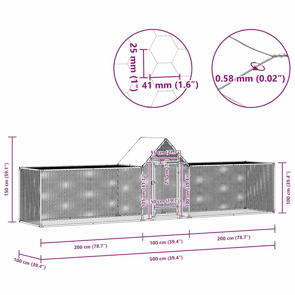 Hühnerstall 5x1x1,5 m Verzinkter Stahl