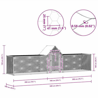Hühnerstall 5x1x1,5 m Verzinkter Stahl
