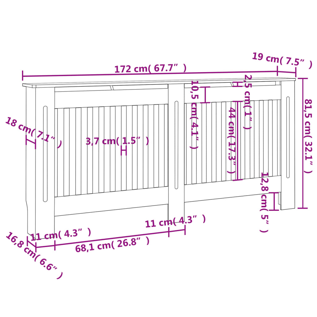 Heizkörperabdeckung 2 Stk. Weiß MDF 172 cm