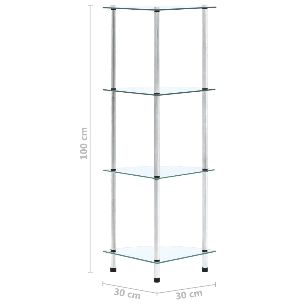 Regal mit 4 Ablagen Transparent 30x30x100 cm Hartglas