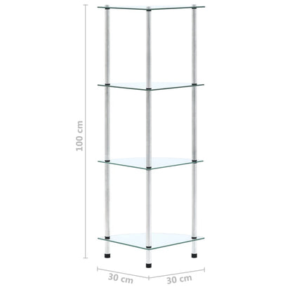 Regal mit 4 Ablagen Transparent 30x30x100 cm Hartglas