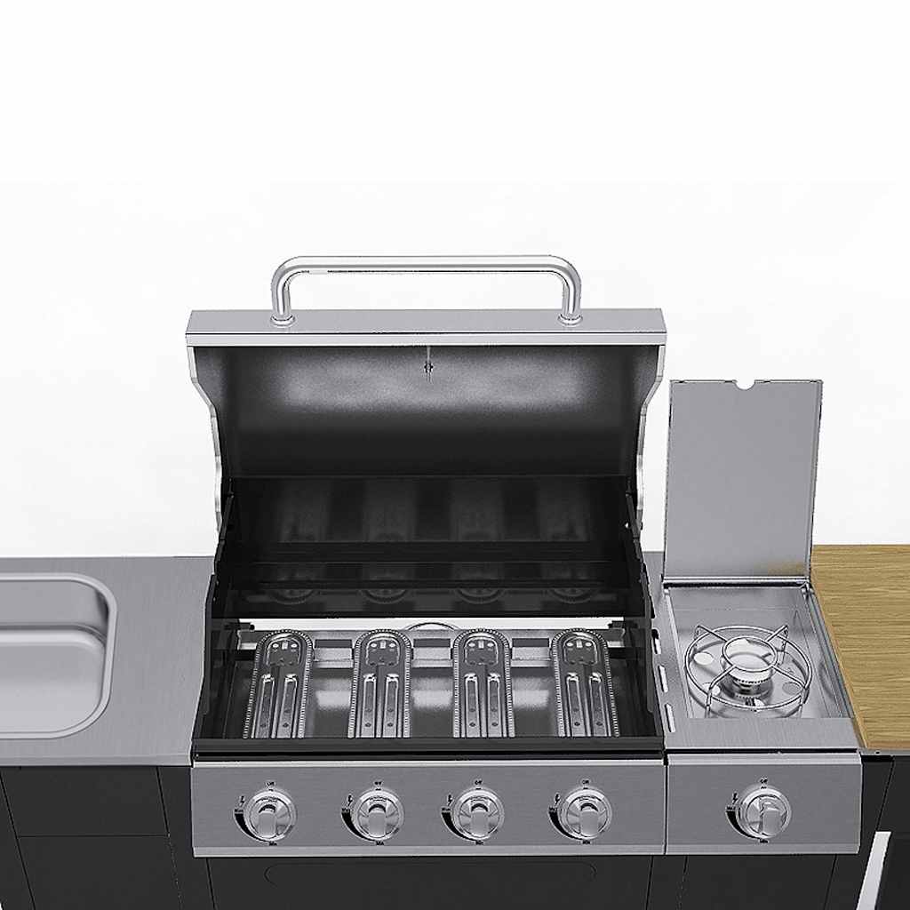 Gasgrill mit 4+1 Flammen Schwarz