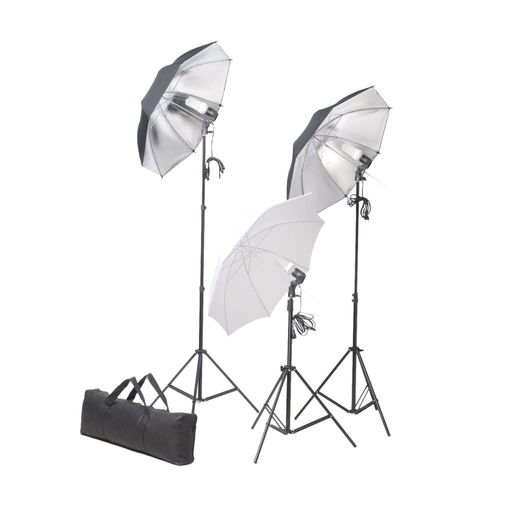 Fotostudio-Beleuchtung Set 24 Watt mit Stativen & Schirmen