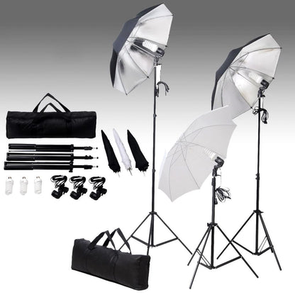 Fotostudio-Beleuchtung Set 24 Watt mit Stativen & Schirmen