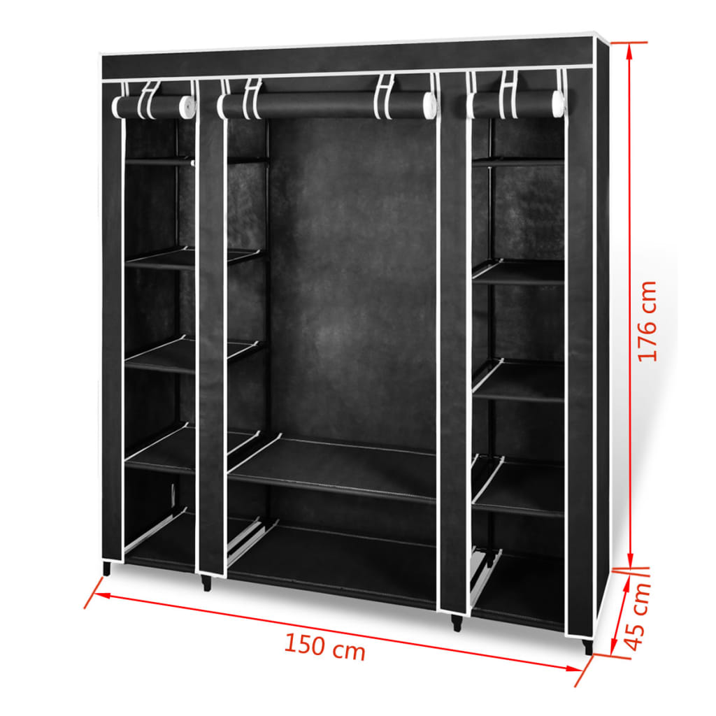 Stoffschrank mit Fächern Kleiderstangen 45×150×176 cm Schwarz