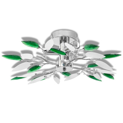 Lampada da soffitto con foglie in vetro acrilico bianco e verde, 3 lampadine E14