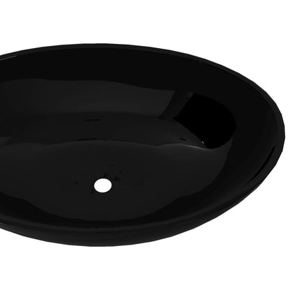 Keramik Waschtisch Waschbecken Oval schwarz 40 x 33 cm