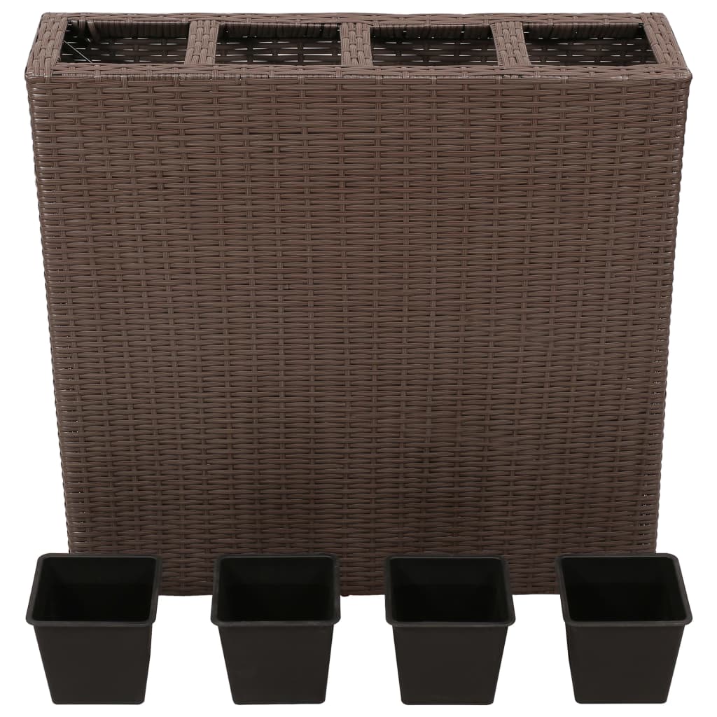 Garten-Hochbeet mit 4 Töpfen Poly Rattan Braun