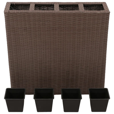 Garten-Hochbeet mit 4 Töpfen Poly Rattan Braun