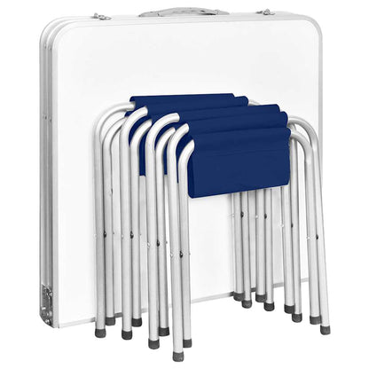 Tavolo da campeggio con 4 sgabelli, pieghevole, regolabile in altezza, 120x60 cm