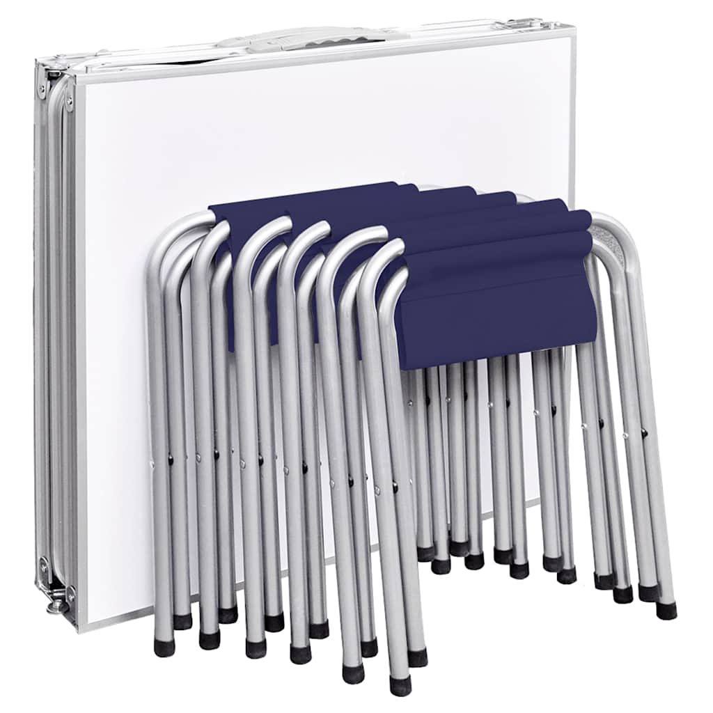 Tavolo da campeggio pieghevole con 4 sgabelli, altezza regolabile, 180x60 cm