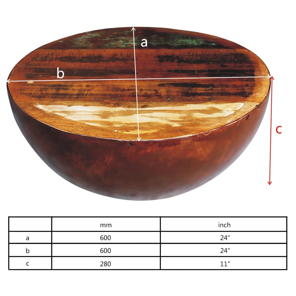 Couchtisch Schalenform mit Stahlboden Altholz Massiv