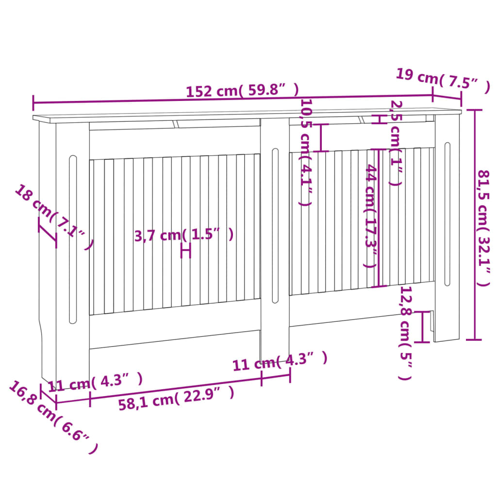 MDF Heizkörper-Abdeckung Heizkörperverkleidung 152 cm, weiß