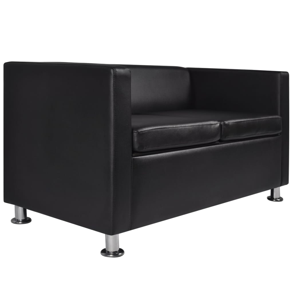 2-Sitzer-Sofa Kunstleder Schwarz