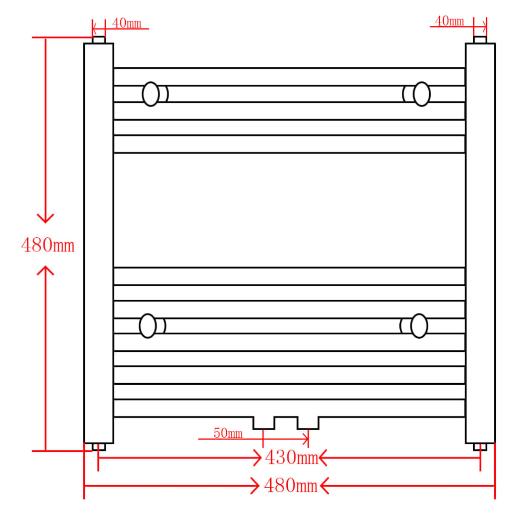 Handtuchheizkörper Warmwasser Gerade Schwarz 480x480 mm