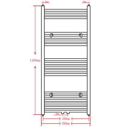 Handtuchheizkörper Warmwasser Gerade Schwarz 500x1160 mm